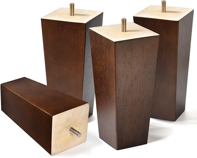 AORYVIC 6 inch Sofa Legs Wood Furniture Legs Pack of 4 Pyramid Couch Legs Mid-Century Modern Brown Replacement Legs for Chair Recliner