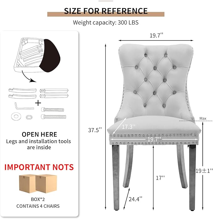 YeahFurn Modern Dining Chairs Set of 4, Tufted Upholstered Dining Room Chairs with Nailhead, PU Leather Front & Velvet Back, Solid Wood Legs, Kitchen Chairs, Sillas de Comedor (White & Light Blue)