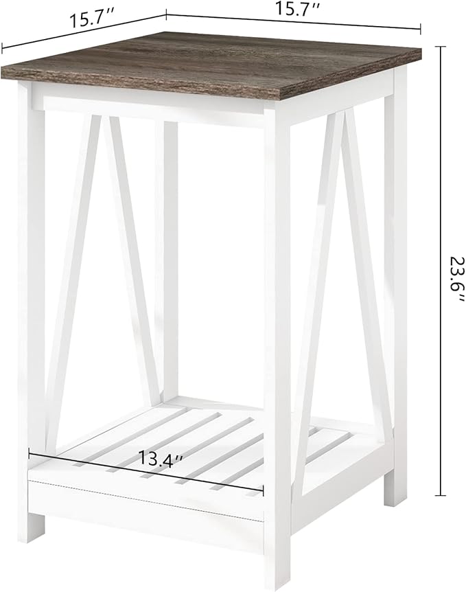 UYIHOME Farmhouse Coffee Table and End Table Set for Living Room, 2-Tier Wooden Living Room Table Set with Slats Base, Dark Oak