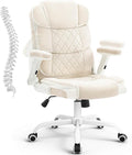 SEATZONE Home Office Desk Chairs with Wheels and Flip-up Armrests,Velvet Fabric Executive Office Chair Comfortable Ergonomic Computer Chairs for Adults and Teens,Beige