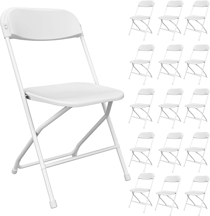 16 Pack White Folding Chairs, Portable Party Chairs, Plastic Folding Chair,Stackable Commercial Seats with Steel Frame for Office Wedding Party Patio Dinning Events, 350lbs Capacity
