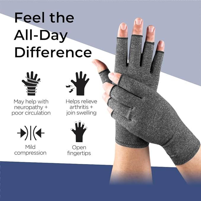 TFUSOM Arthritis Gloves for Women for Pain, Men and Women Fingerless Compression Wrap for Hand Pain and Osteoarthritis Compression Gloves Women,XL,Grey