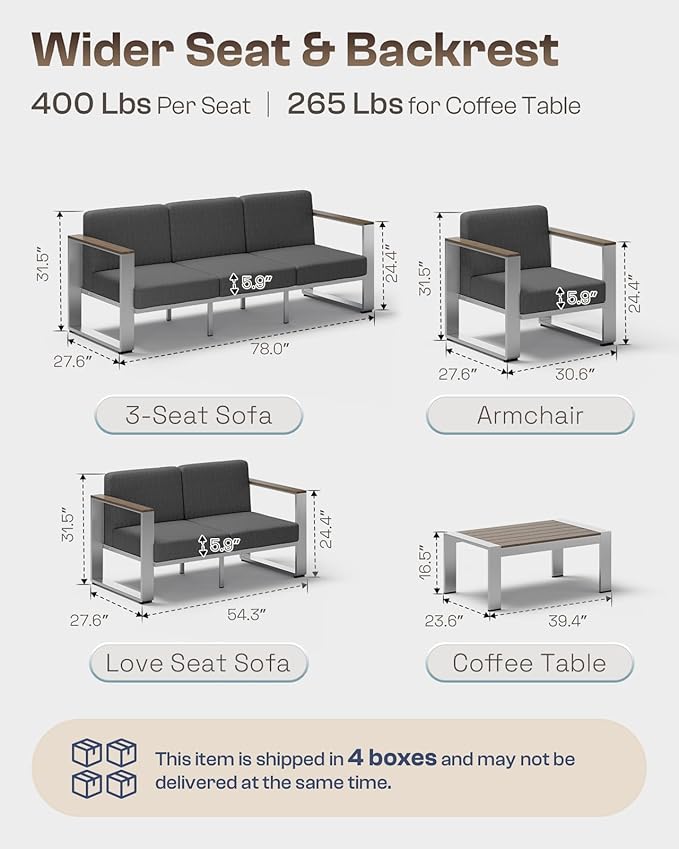 ComfCove Outdoor Patio Furniture Set, 7 Seats Outdoor Patio Conversation Sets with Wide Seat and Ergonomic Washable Thick Cushions, Modern Patio Sectional Furniture for Balcony, Porch