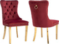 YeahFurn Mid Century Modern Dining Chairs Set of 2, Red Velvet Upholstered Tufted Back, Kitchen & Dining Room Chairs, Gold Metal Legs, Nailhead Trim, Sillas para Comedor (Red, 2 Pcs)