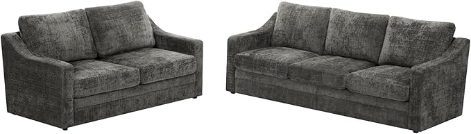 ACMEASE 2 Pieces Chenille Sofa Sets w/Comfortable Back Cushions, Modern Loveseat & Sofa w/Deep Seat Space, Upholstered 2 Seat & 3 Seats Couch Sets w/High Resiliency Foam for Living Room, Office Grey