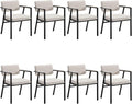 DUOMAY Modern Dining Chairs Set of 8, Linen Upholstred Side Arm Chairs Mid-Century Open Back Reception Chairs with Black Metal Legs for Kitchen Dining Room, Beige