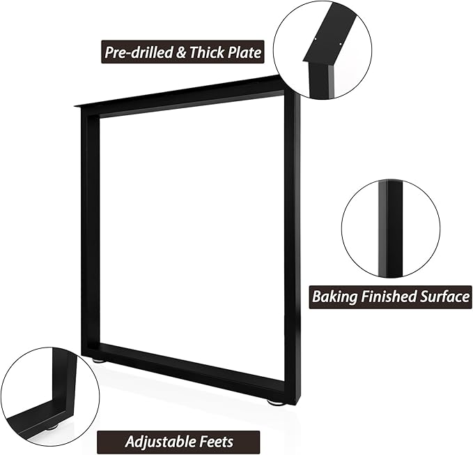 ALLCOS Metal Table Legs 30" Height 24" Wide Duty Desk Legs Dining Table Legs Black Metal Coffee Table Legs with Adjustable Feet Pads, Black, Set of 2