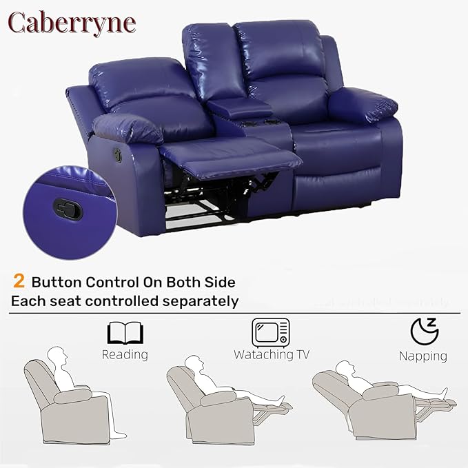 Caberryne Leather Recliner Sofa，Reclining Sofa Set for Living Room Furniture Sets，Purple Double Recliner Loveseat for Living Room/Office/Theater Seating/Rv(2 Seater Couch)
