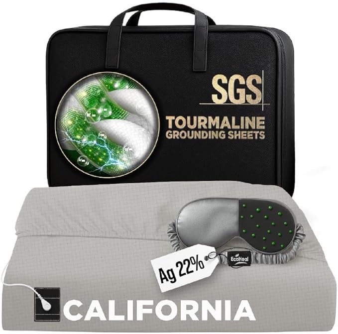 Luxury Tourmaline Grounding Sheets California 20% Silver Fiber, 76% Tourmaline Cotton, 4% Silk, SGS Quality Certified Grounded Well Bed Sheet - Conductive Earth Fitted Sheet for Better Sleep, Beige