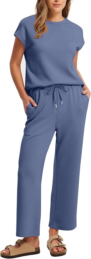 Sampeel Two Piece Sets for Women Summer Vacation Outfits Cap Sleeve Tops Lounge Matching Sets Clothing Beach Fashion Clothes