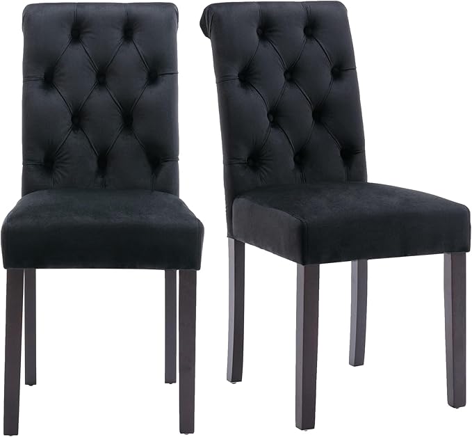 chairus Dining Chairs Set of 2 Mid Century Modern Living Room Chairs with Button Tufted High Back Velvet Chair Comfy Upholstered Side Chairs for Kitchen/Restaurant/Bedroom, Black