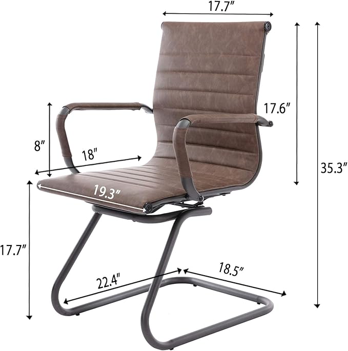 DM Furniture Office Desk Chair No Wheels Set of 8 PU Leather Computer Chairs Mid Back Guest Chairs for School Reception Conference Waiting Room, Vintage Brown