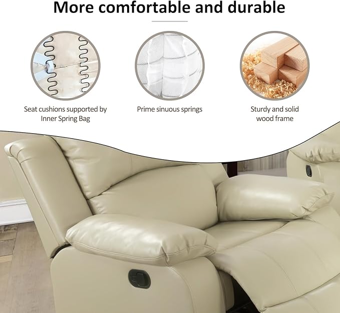 AYCP Bonded Leather Living Room Furniture Set Reclining Sofa Set Loveseat Furniture Sets in Living Room Sofa Recliners (Chair, Beige)