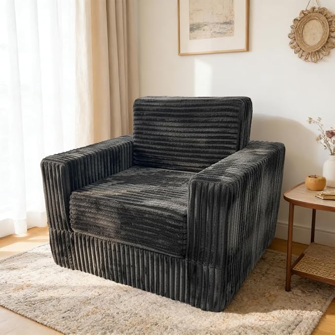 Segreto Lazy Floor Sofa for Adult Plush Lounger Armrest Bean Bag Chairs with Memory Foam Filler Ultra Soft Fluffy Large BeanBag Chair for Living Room Dorm Bedroom,Dark Grey