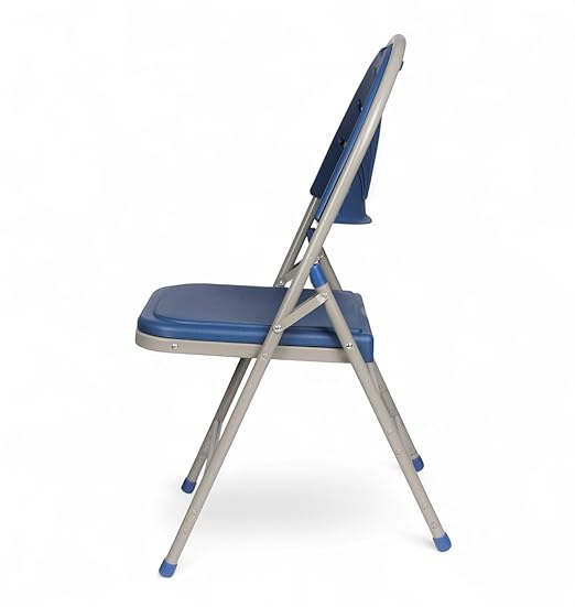 OEF Furnishings OEF1100 Series Premium Heavy-Duty Plastic Folding Chairs, Commercial Fanback Event Chairs with Triple Brace and 500 lb Capacity (4-Pack, Blue Plastic with Gray Frame)