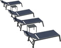 PURPLE LEAF Outdoor Oversized Lounge Chair Set Patio Chaise Pool Lounger Aluminum Frame with 2 Side Table and Wheels for Outside Sunbathing Tanning Recliner Including Pillows Navy Blue