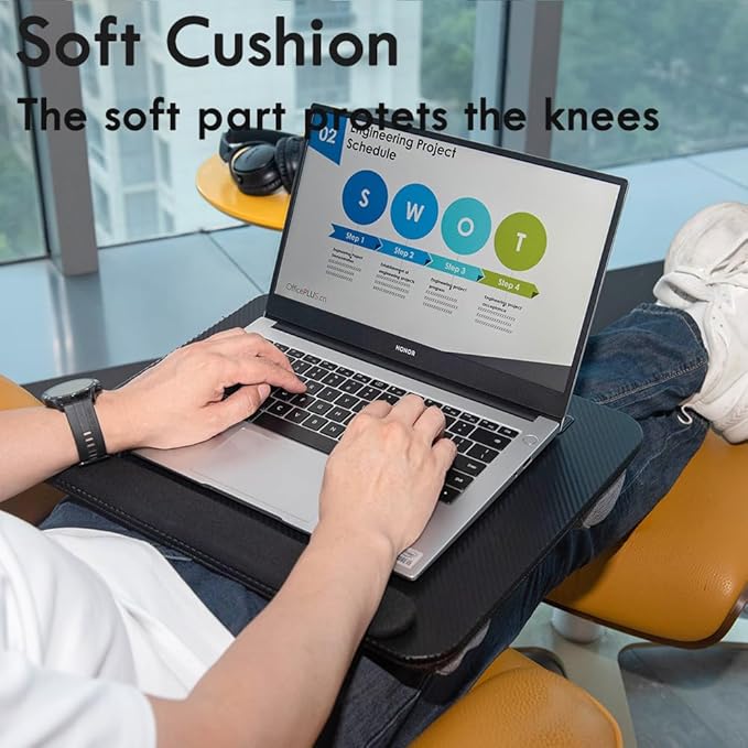 Portable Laptop Desk Fits Up to 16“ Laptops, with Tablet Slot, Built-in Cushion, Great for Home & Office,Lap Desk for Laptop,Lap Desk with Cushion (Black with Wrist Rest, Medium)