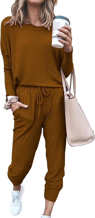 PRETTYGARDEN Women Fall 2 Piece Lounge Outfit Long Sleeve Tops High Waisted Jogger Pants Set Spring Travel Clothes Tracksuit