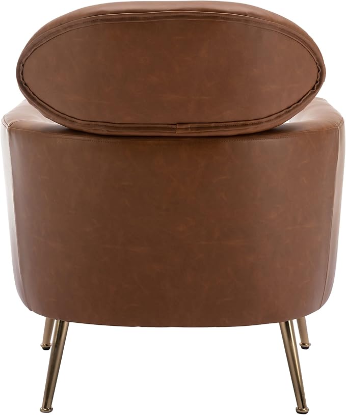 DM Furniture Brown Accent Chair PU Leather Upholstered Living Room Chairs Mid Century Modern Arm Chair w/Golden Legs for Bedroom/Reading/Lounge/Reception