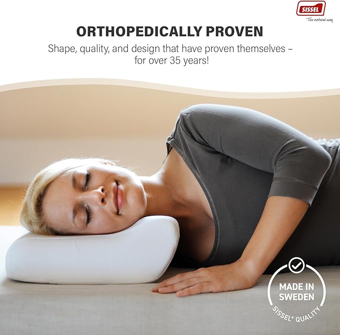SISSEL Classic Neck Pillow Size L | Unique Incline for Disc & Vertebrae Relief | 5-Year Shape Stability Guarantee | Includes Washable Velour Cover | Dimensions: Approx. 47 x 33 x 14 cm