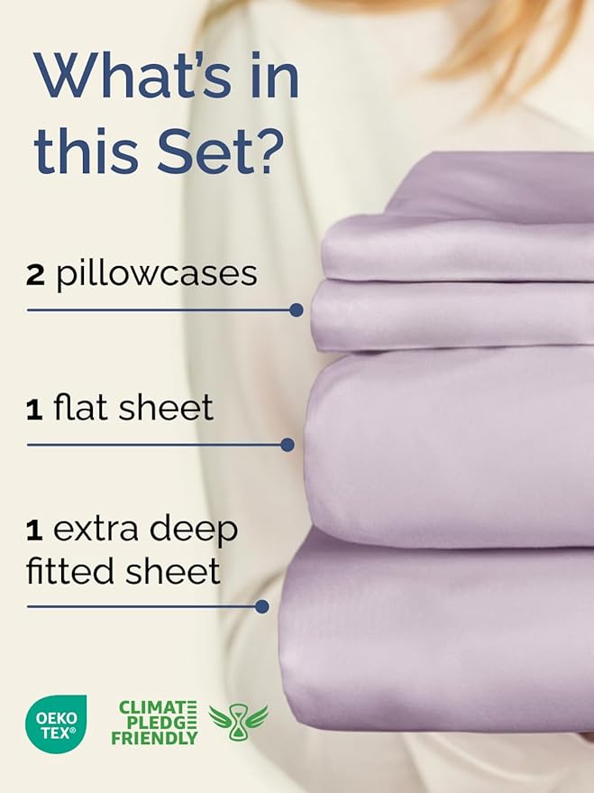 Extra Deep Pocket Cal King Sheets - 4 Piece Breathable & Cooling Bed Sheets - Hotel Luxury Bed Sheet Set - Soft, Wrinkle Free & Comfy - Easily Fits Extra Deep Mattresses - Light Lavender Sheets Set