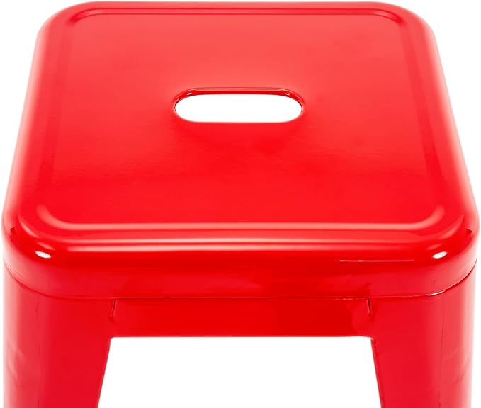 Brage Living 18 Inch Industrial Metal Stools Set of 4, Stackable Classroom Stools, Backless Metal Dining Chairs for Indoor Outdoor, Kitchen Short (Red)