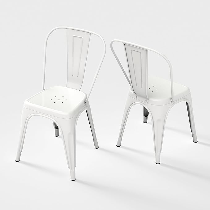Metal Dining Chairs Set of 2,Stackable Tolix Chair Indoor/Outdoor for Kitchen,Cafe,Restaurant,Bistro & Patio Multiple Colors(White)