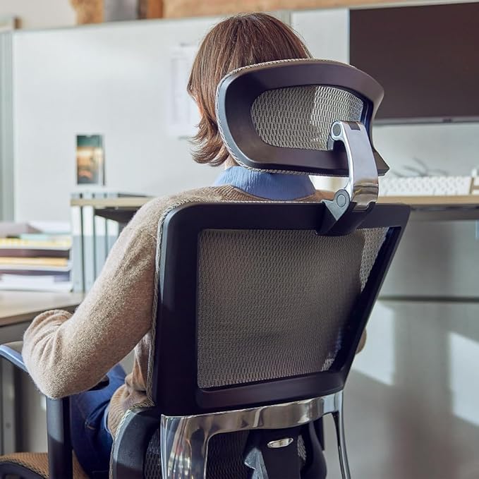NBF Ergonomic Leather Office Chair with Adjustable Armrests and Headrest Removable,Ventilated Mesh High Back Computer Chair with Seat Slider,28" D x 28" W x 36" H, Aluminum, Gray