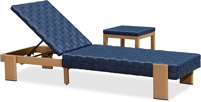 PURPLE LEAF Patio Lounge Chair Modern Outdoor PU Leather Style Chaise Lounge 1 Piece with Side Table Adjustable Backrest Aluminum Luxury Chaise Lounge Chairs for Pool Garden Backyard Beach, Blue