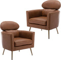 DM Furniture Brown Leather Accent Chairs Set of 2, PU Upholstered Living Room Chair Mid Century Modern Couch Arm Chairs Comfy Side Chair w/Gold Legs for Bedroom/Lounge/Reading