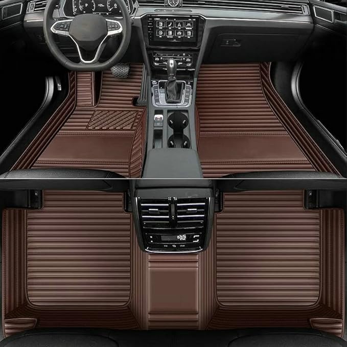 TAHALI Custom Colors Car Floor Mats Black Pink for 99.9% Sedan SUV Sports， All-Weather Liners Car Floor mat，Luxury Leather Automotive Floor Mats (Brown Stripe,3D Floor Mats)