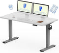 FLEXISPOT EN1 One-Piece Standing Desk with 1-Inch Thick Desktop, 55"x28" Electric Height Adjustable Desk for Home Office & Multi-Device Workstations, White(Silver Frame)