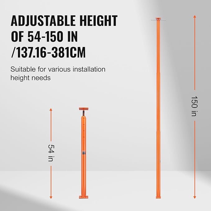 VEVOR House Floor Jack, 54"-150" Height Range, 11200 lbs Max Load Capacity, Adjustable Support Beam Basement Jack Post Pole for Leveling, Lift Support Steel Telescoping Jack for Temporary Support