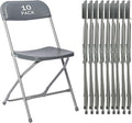 10 Pack Gary Plastic Folding Chair, Indoor Outdoor Portable Stackable Commercial Seat with Steel Frame 350lb. Capacity for Events Office Wedding Party Picnic Kitchen Dining