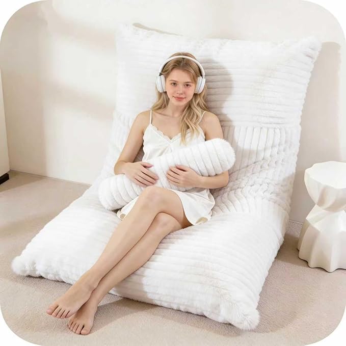 5 in 1 Bean Bag Chair with A Roll Pillow,Giant Bean Bag Chairs for Adults,Ultra Soft & Machine Washable Cover,Convertible Sofa Bed Floor Couch Lounger for Living Room,Bedroom