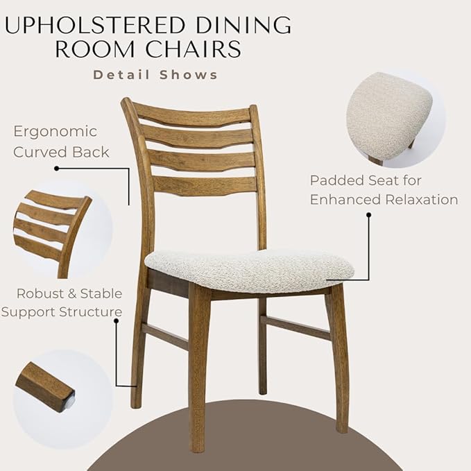 HNY Modern Farmhouse Dining Chairs Set of 4, White Sherpa Boucle Upholstered Seat Kitchen Chairs, Rustic Industrial Armless Side Chairs with Brown Wooden Frame for Dining Living Room Restaurant