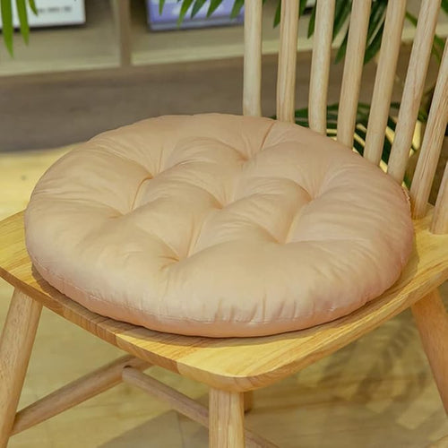 16 Inch Round Chair Seat Pad Thick Tatami Plaid Style Comfortable Floor Seat Cushion Soft Chair Mat for Office Bedroom Living Room Kitchen, Light Khaki