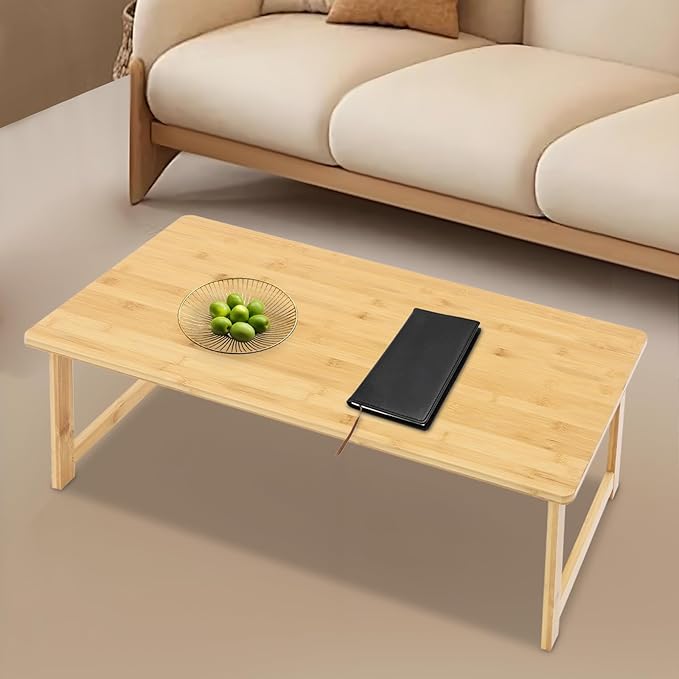 Eapmic Japanese Floor Table, Foldable Coffee Table, Low Sitting Dining Table, Tatami Tea Desk, Portable No Assembly Floor Desk for Living Room Bedroom Apartment Office Study (Burlywood)