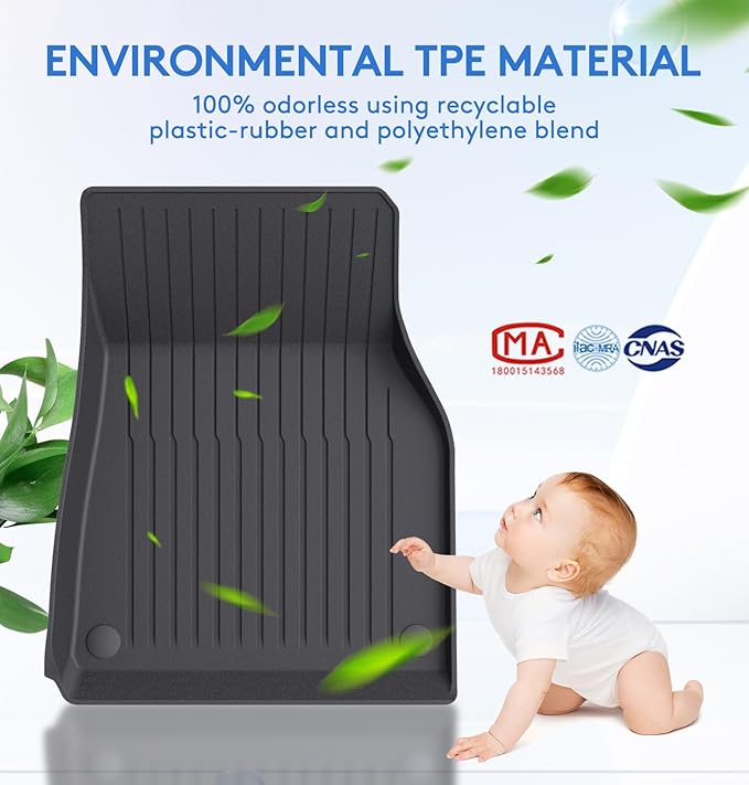 Floor Mats Fits for Tesla Model Y 5-Seat 2024-2020 - Custom Fit All Weather Front & Rear Row TPE Car Mats Floor Liners, 3-Piece (Not Fit 7-Seat)