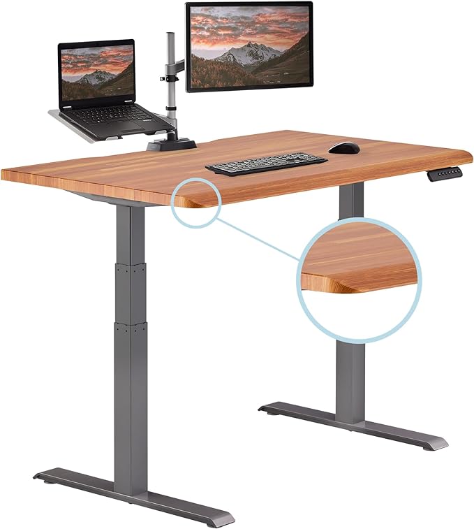 Vari ComfortEdge 48x30 Inch Electric Standing Desk – Height Adjustable Sit Stand VariDesk with Memory Presets, Sloped Edge, 220 LB Capacity + Tool-Free Assembly (Butcher Block)