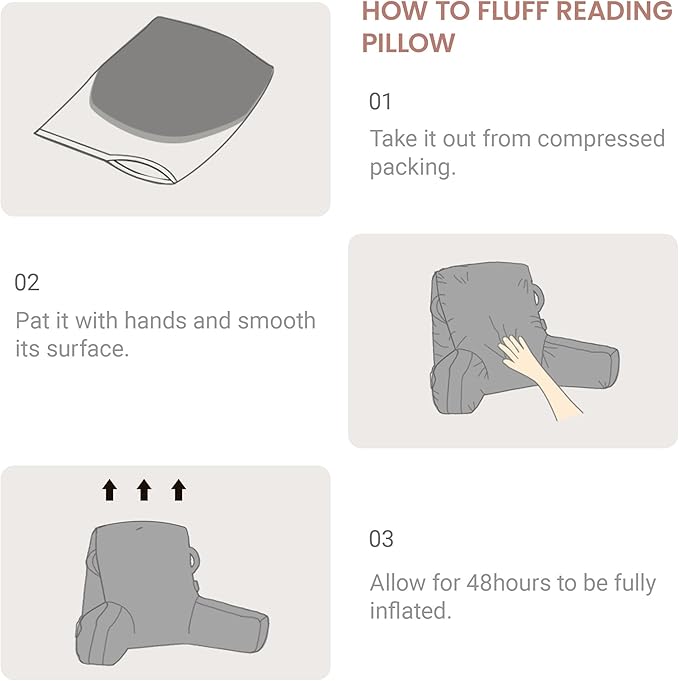 Unisakey Portable Comfy Reading Pillows for Bed Sitting Up(Pink Oeko-Tex), Velvet Back Pillow with Arms & Pockets for Adults, Support Memory Foam Bed Pillow for Dorm/Reading/Watching/Gaming