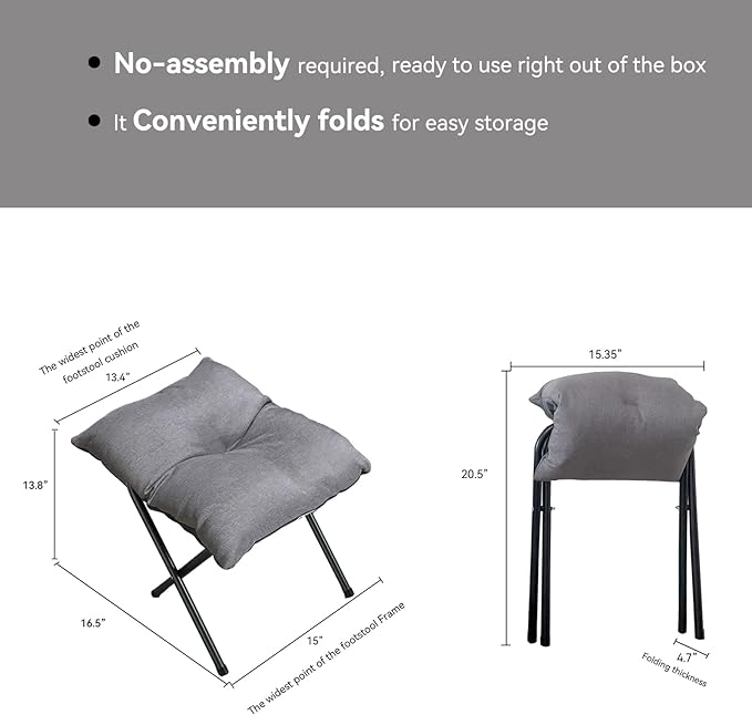 Foldable Foot Rest Stool for Under Desk or Sofa - Office Footrest Ottoman, Portable Leg Rest for Home & Office (Grey)