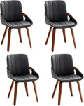 YOUUGIOR Mid Century Modern Faux Leather Upholstered Dining Chairs,Armless Accent Chairs with Sturdy Natural Wood Legs,Bamboo Backrest Support for Kitchen&Dining Room Chairs(Set of 4,Black PU)