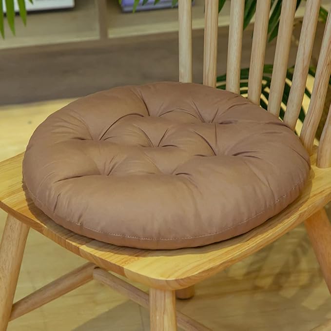 16 Inch Round Chair Seat Pad Thick Tatami Plaid Style Comfortable Floor Seat Cushion Soft Chair Mat for Office Bedroom Living Room Kitchen, Khaki