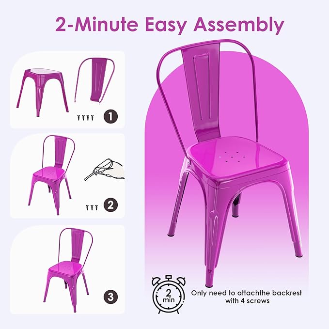 Metal Dining Chairs Set of 6 - Stackable Tolix Chair Indoor/Outdoor for Kitchen, Cafe,Restaurant, Bistro & Patio Multiple Colors(Purple)