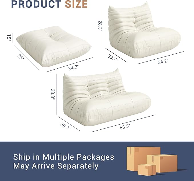 Fireside Chair Lazy Floor Sofa Set, Cozy Memory Foam Bean Bag Chairs, Faux Leather Giant Bean Bag Chair Sofa, Armless Foam Couch Lounger Tatami Recliner for Living Room Bedroom Dorm Office