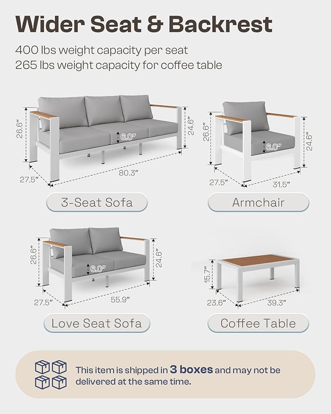 Oasbira Aluminum Outdoor Patio Furniture Loveseat, All-Weather Outdoor Patio Sofa with Washable Thick Cushion, Patio Sofa Couch for Porch, Balcony, Deck, Yard, White
