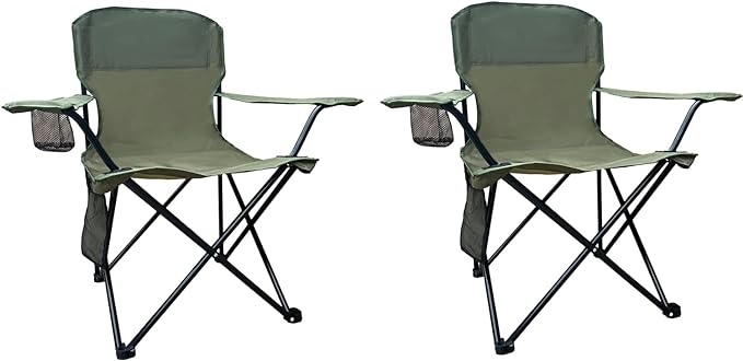 SAILARY Folding Camping Chair with Cup Holder and Cooler Bag, 225lbs Capacity, Upgraded Portable Foldable Chair with Heavy Duty Steel Frame for Outdoor, Beach, Fishing, Backpacking, Green 2PCS