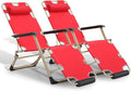 Athena Collection Zero Gravity Outdoor Lounge Chair Set of 2, 26" Width Reclining Pool Lounge Lawn Chairs Recliner with Headrest Foot Pad, Outdoor Chaise for Beach Patio Backyard Outside, Red