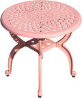 WILOUNGE Cast Aluminum Outdoor Side Table,Small Patio Table,Outdoor Coffee Tables for Patio,Garden,Balcony, for All Weather(Pink, Round)
